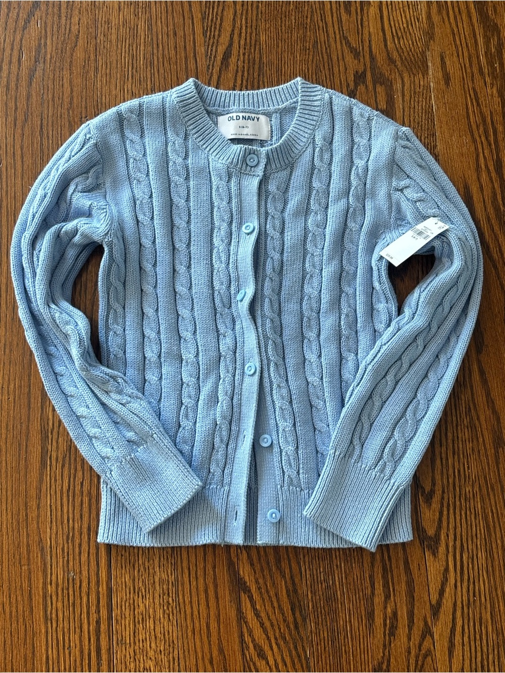 Old Navy Baby Blue Cable-Knit Button Cardigan, kids size 6-7 NWT